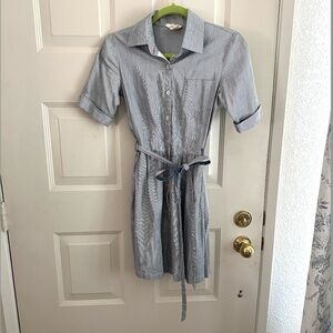 Tommy Hifiger Cotton Button Up Striped Short Sleeve Shirtdress Belted